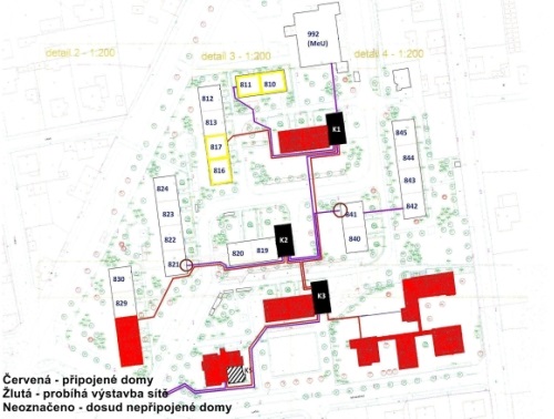 Mapka znázorňující vedení optické sítě PilsFree na sídlišti v Třemošné